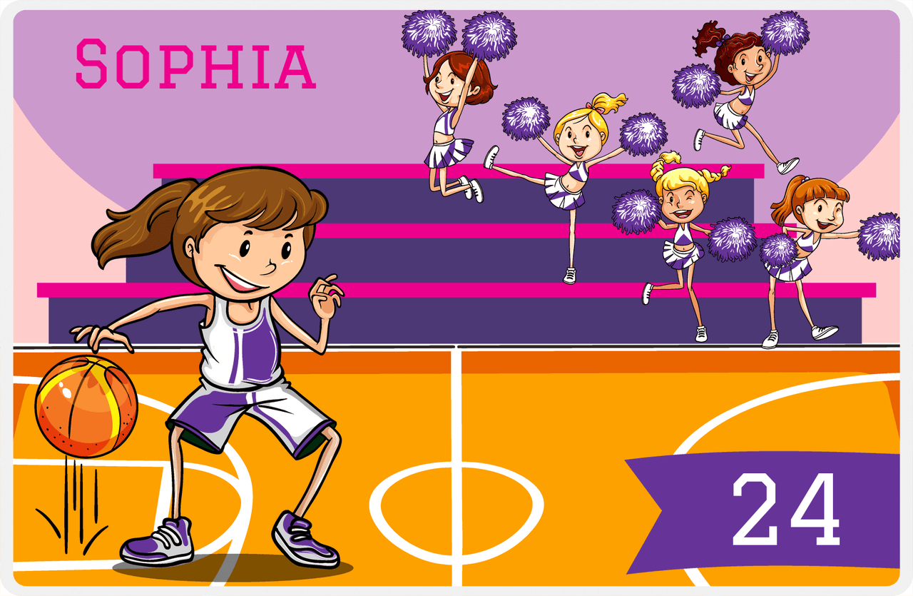 Personalized Basketball Placemat IV - Courtside - Brunette Girl -  View