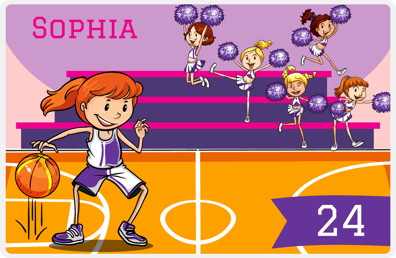 Personalized Basketball Placemat IV - Courtside - Redhead Girl -  View