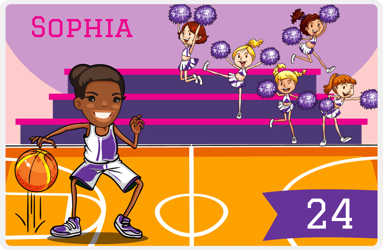 Personalized Basketball Placemat IV - Courtside - Black Girl I -  View