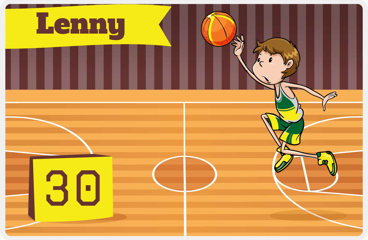 Personalized Basketball Placemat V - Full Court Shot - Brown Hair Boy -  View