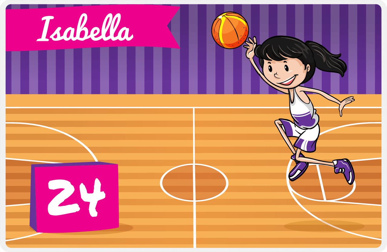 Personalized Basketball Placemat VI - Full Court Shot - Black Hair Girl I -  View