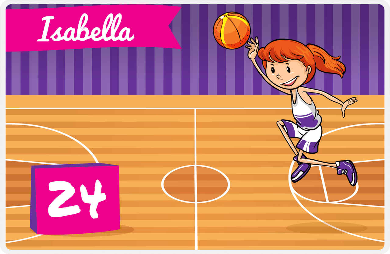 Personalized Basketball Placemat VI - Full Court Shot - Redhead Girl -  View