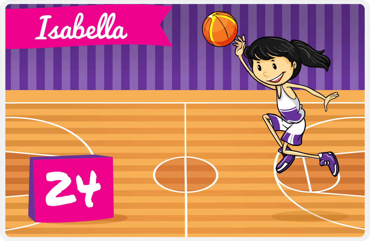 Personalized Basketball Placemat VI - Full Court Shot - Black Hair Girl II -  View