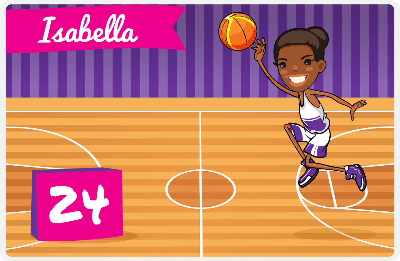 Personalized Basketball Placemat VI - Full Court Shot - Black Girl I -  View