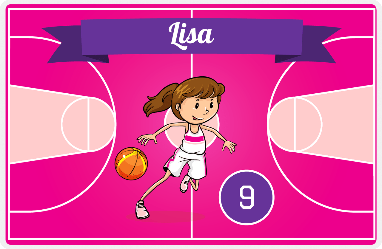 Personalized Basketball Placemat VIII - Fast Break - Brunette Girl -  View