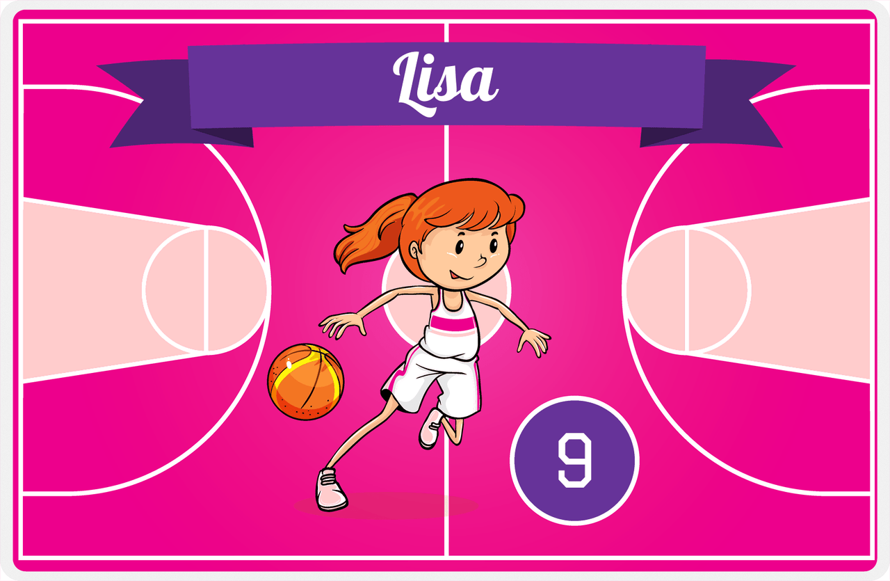 Personalized Basketball Placemat VIII - Fast Break - Redhead Girl -  View
