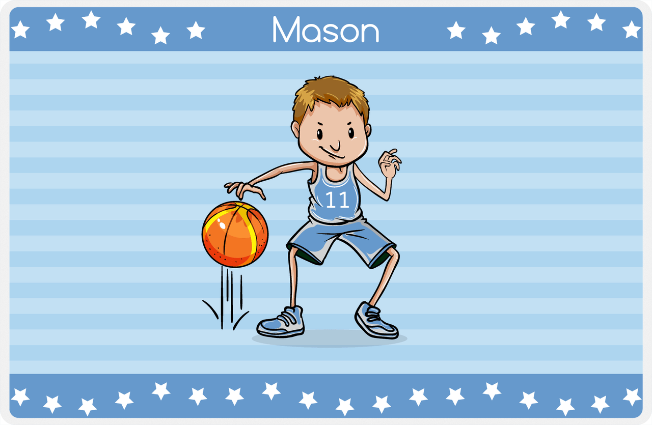 Personalized Basketball Placemat IX - Star Dribbler - Brown Hair Boy -  View