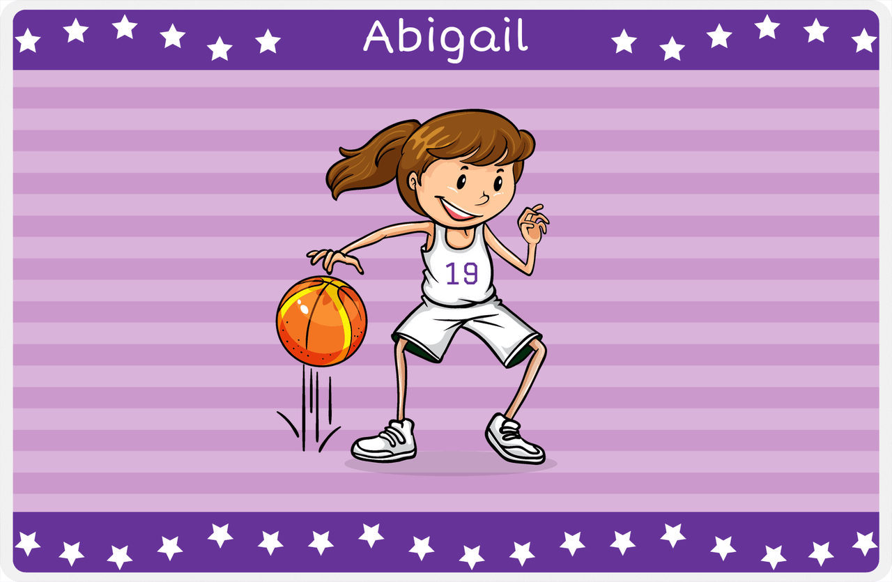 Personalized Basketball Placemat X - Star Dribbler - Brunette Girl -  View