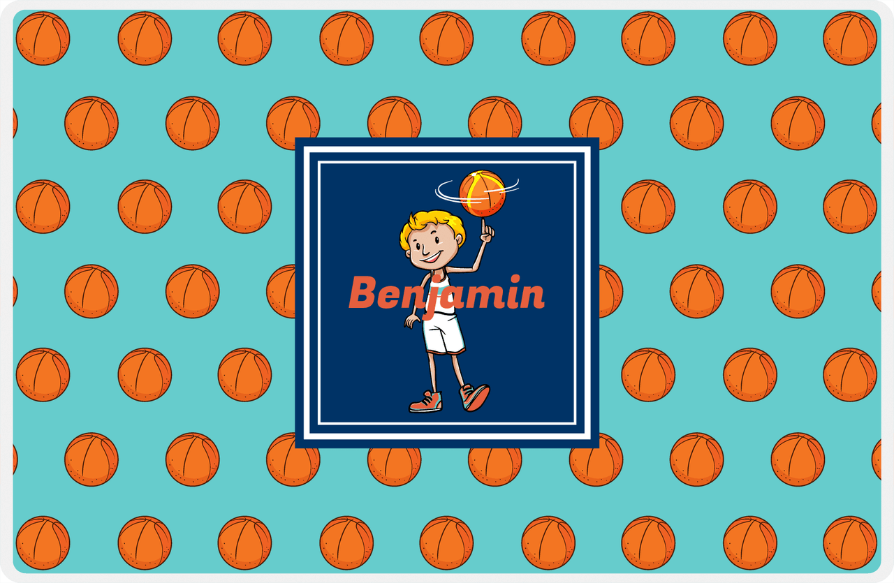 Personalized Basketball Placemat XI - Basketball Background - Blond Boy -  View