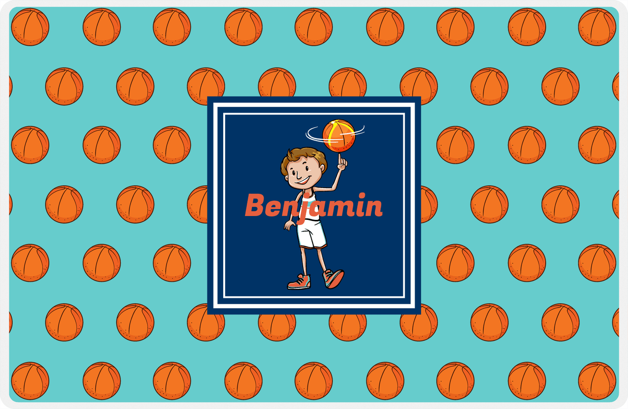Personalized Basketball Placemat XI - Basketball Background - Brown Hair Boy -  View