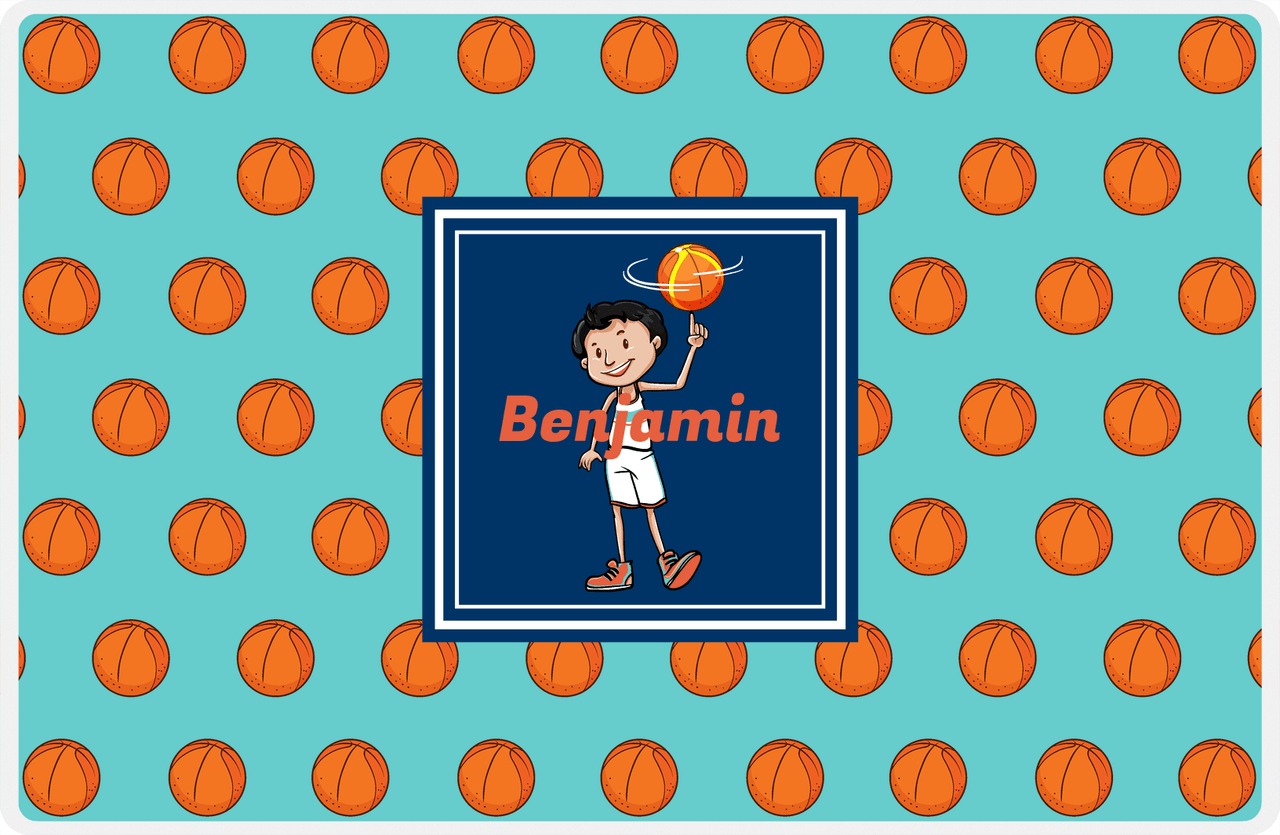 Personalized Basketball Placemat XI - Basketball Background - Black Hair Boy I -  View