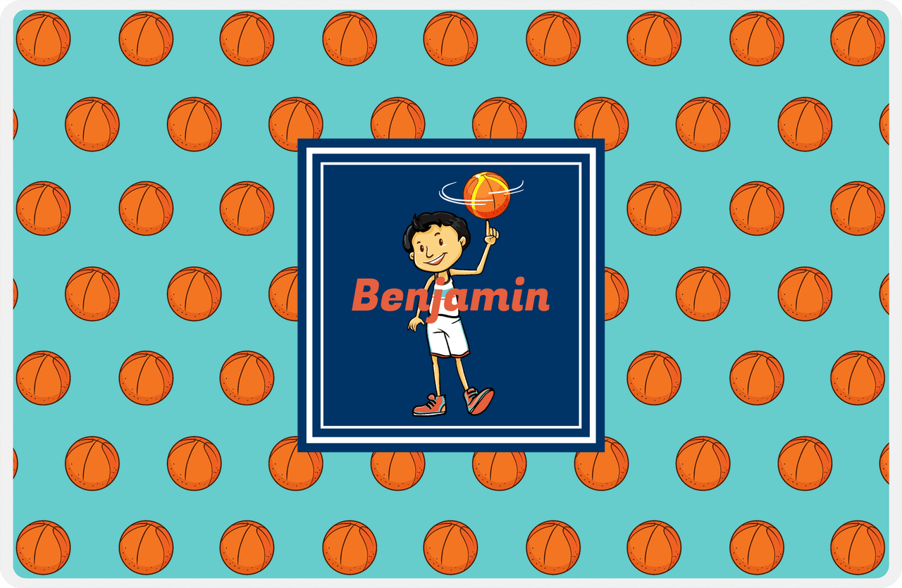 Personalized Basketball Placemat XI - Basketball Background - Black Hair Boy II -  View