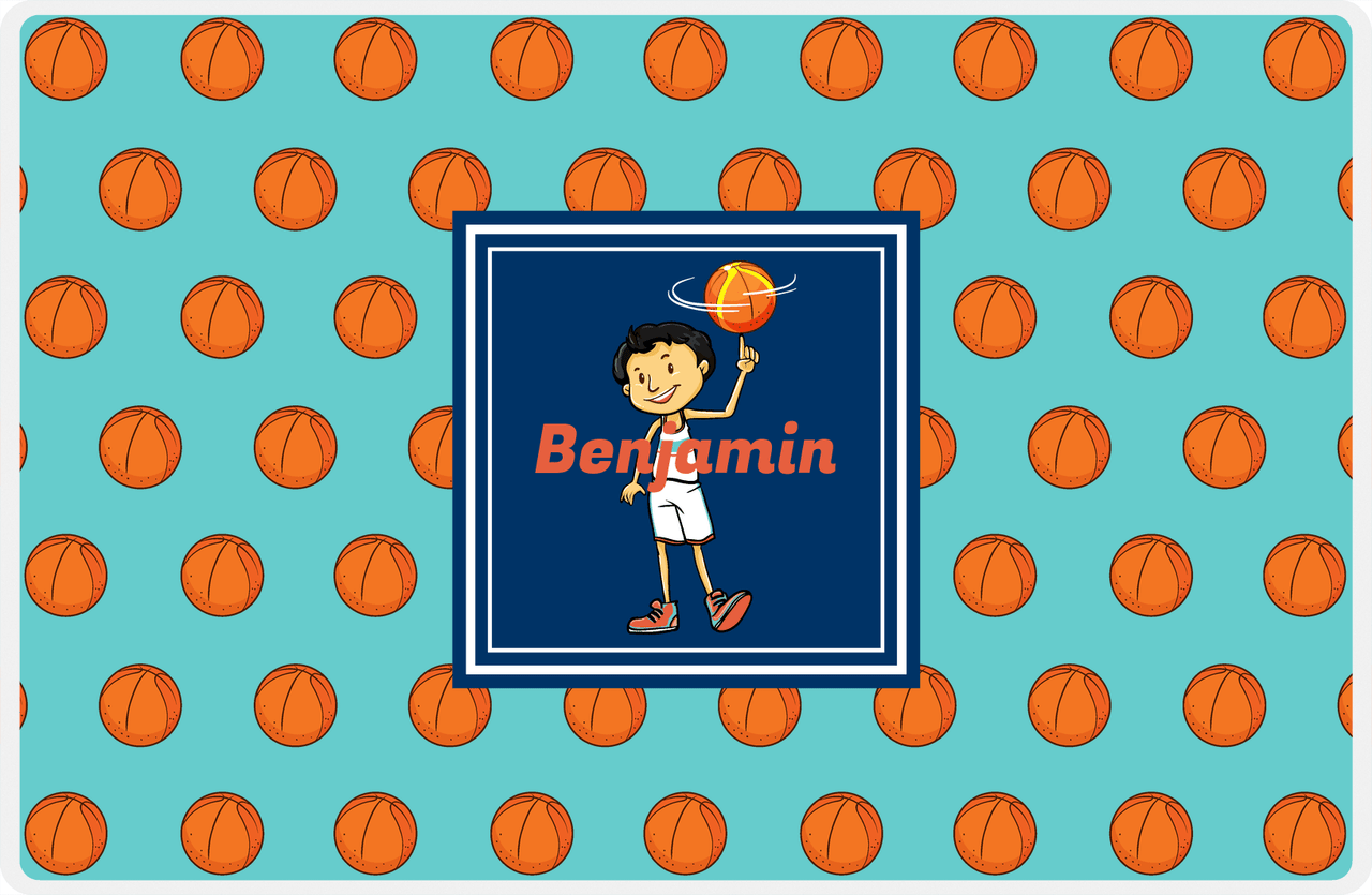 Personalized Basketball Placemat XI - Basketball Background - Black Hair Boy II -  View