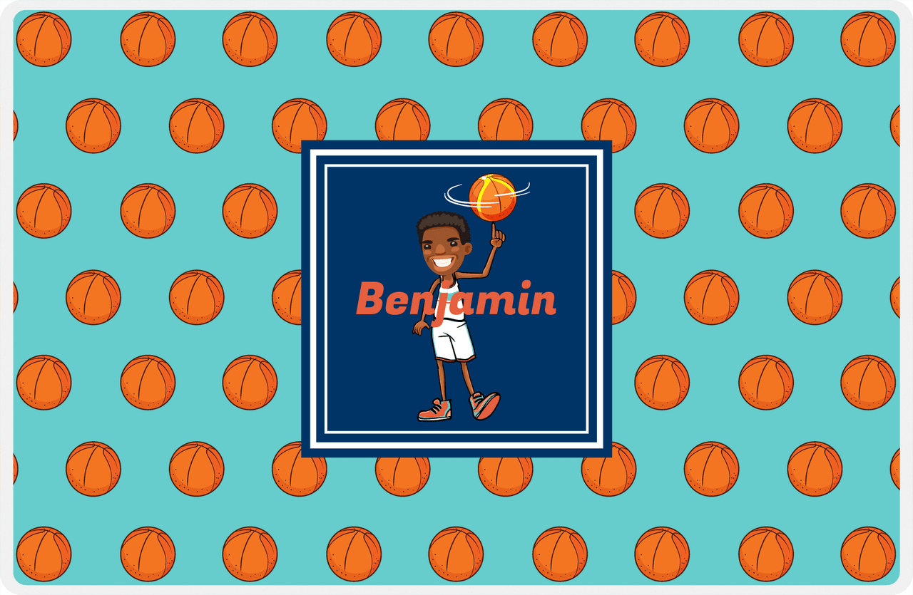 Personalized Basketball Placemat XI - Basketball Background - Black Boy I -  View