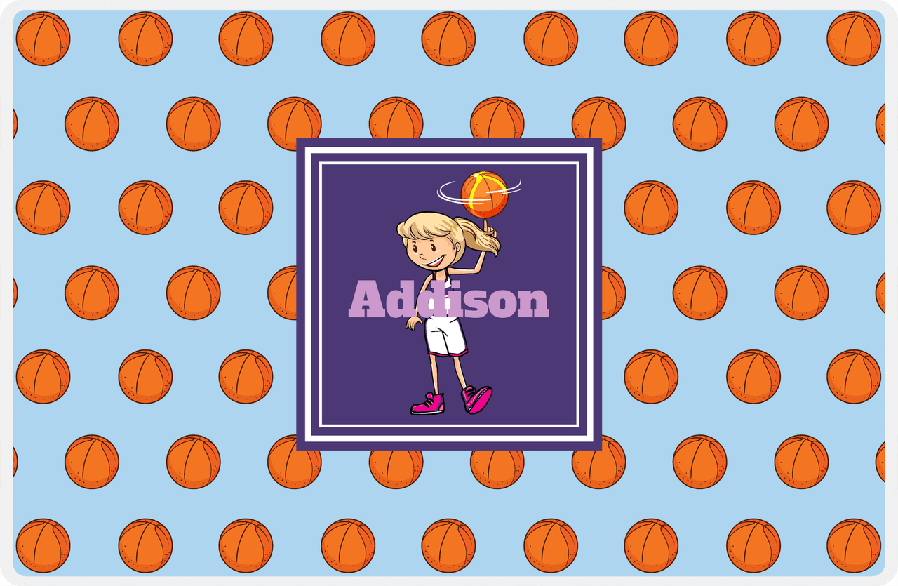 Personalized Basketball Placemat XII - Basketball Background - Blonde Girl -  View