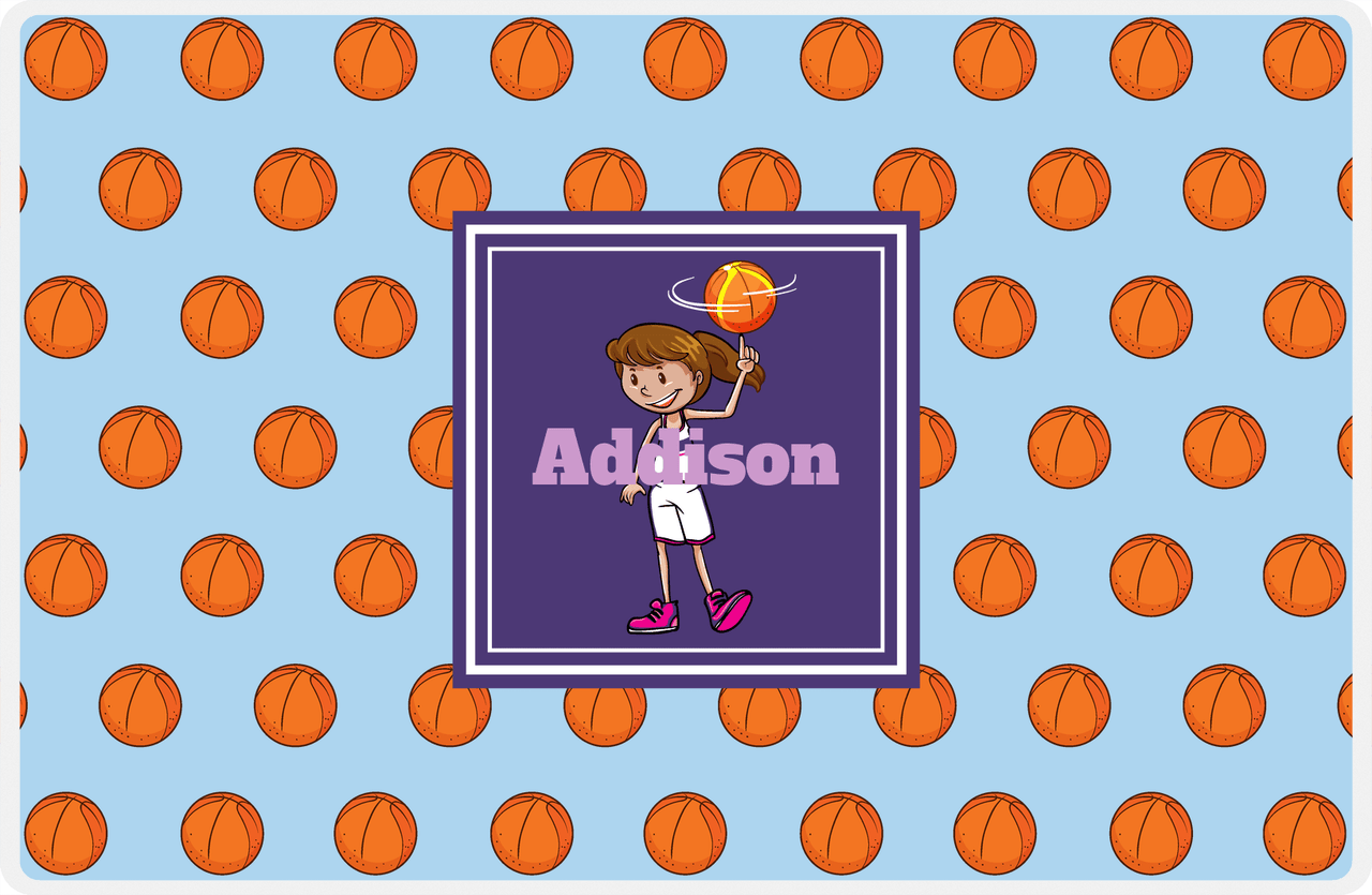 Personalized Basketball Placemat XII - Basketball Background - Brunette Girl -  View