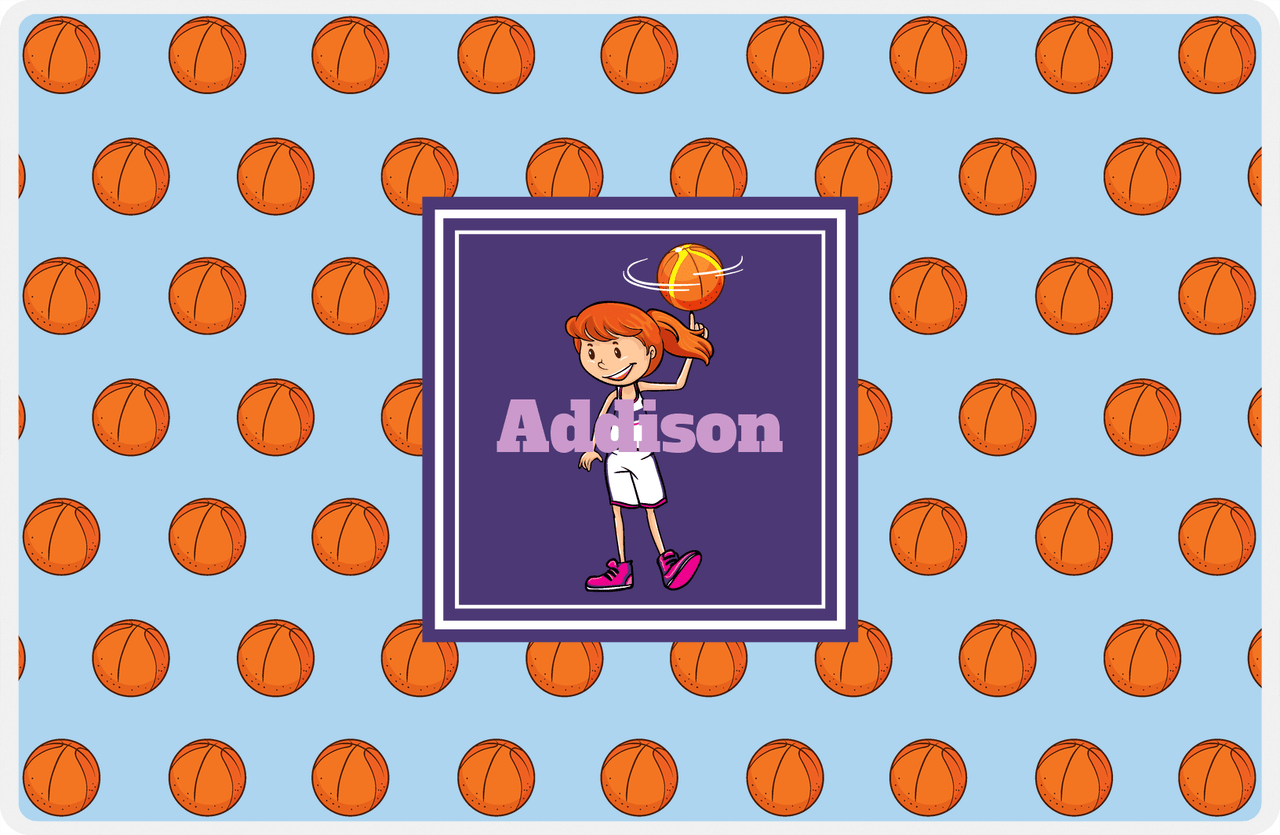 Personalized Basketball Placemat XII - Basketball Background - Redhead Girl -  View
