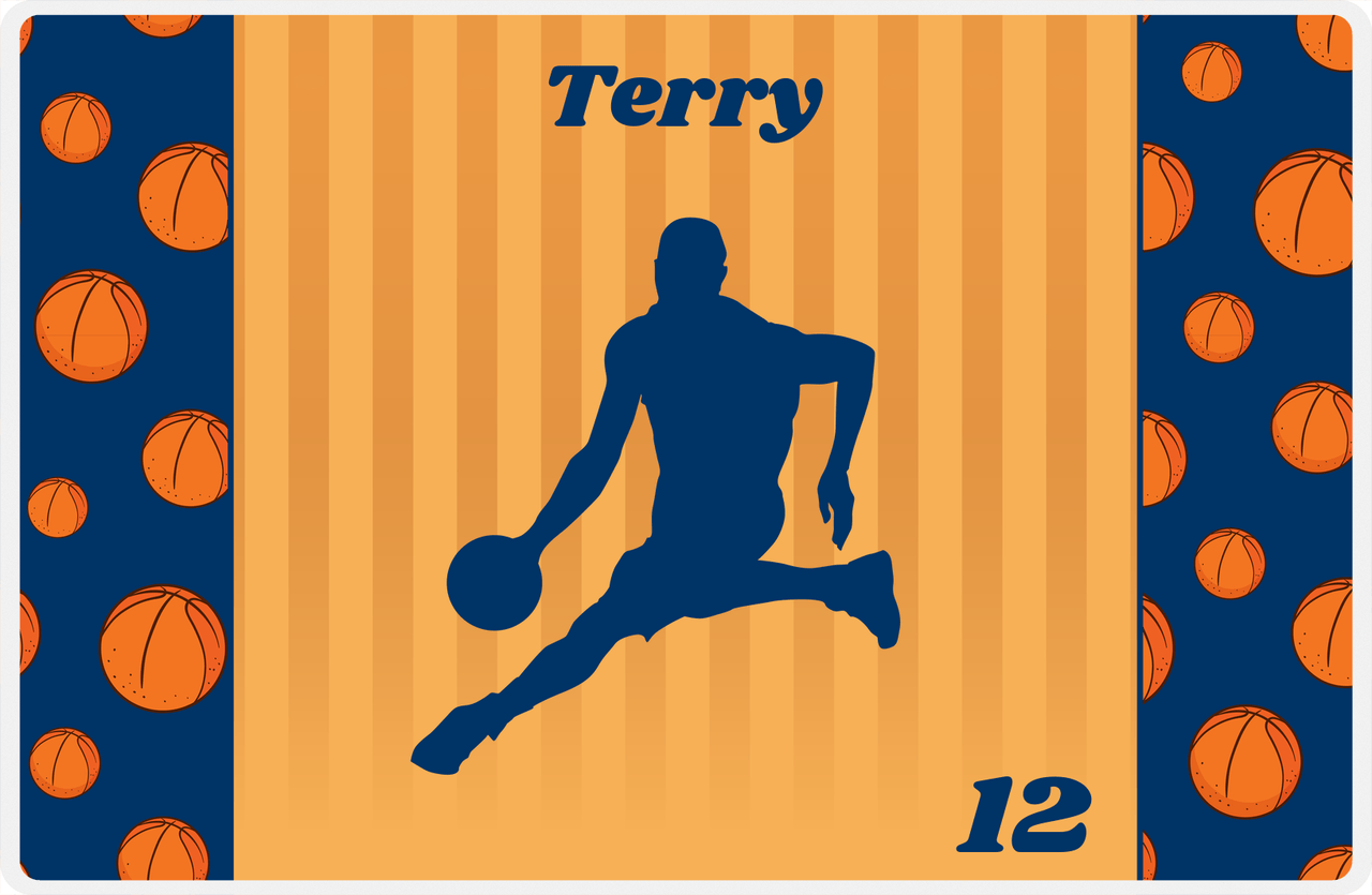 Personalized Basketball Placemat XVI - Blue Sidelines with Silhouette VII -  View