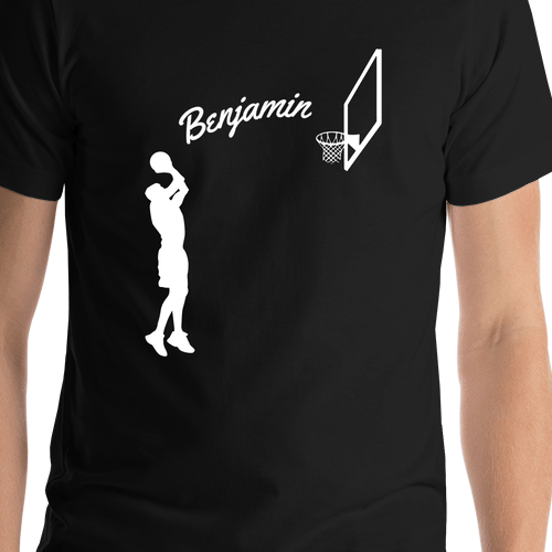 Personalized Basketball T-Shirt - Black - Jump Shot - Shirt Close-Up View