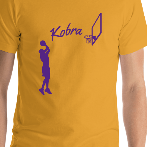 Personalized Basketball T-Shirt - Gold - Jump Shot - Shirt Close-Up View