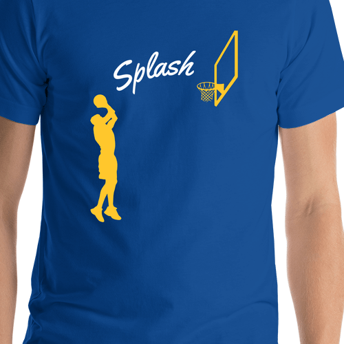 Personalized Basketball T-Shirt - Blue - Jump Shot - Shirt Close-Up View