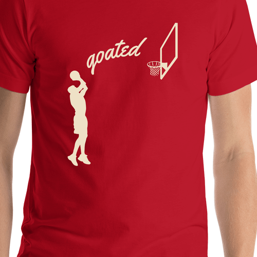 Personalized Basketball T-Shirt - Red - Jump Shot - Shirt Close-Up View