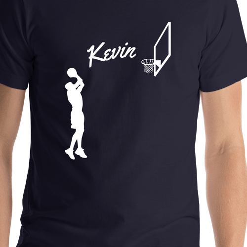 Personalized Basketball T-Shirt - Navy Blue - Jump Shot - Shirt Close-Up View
