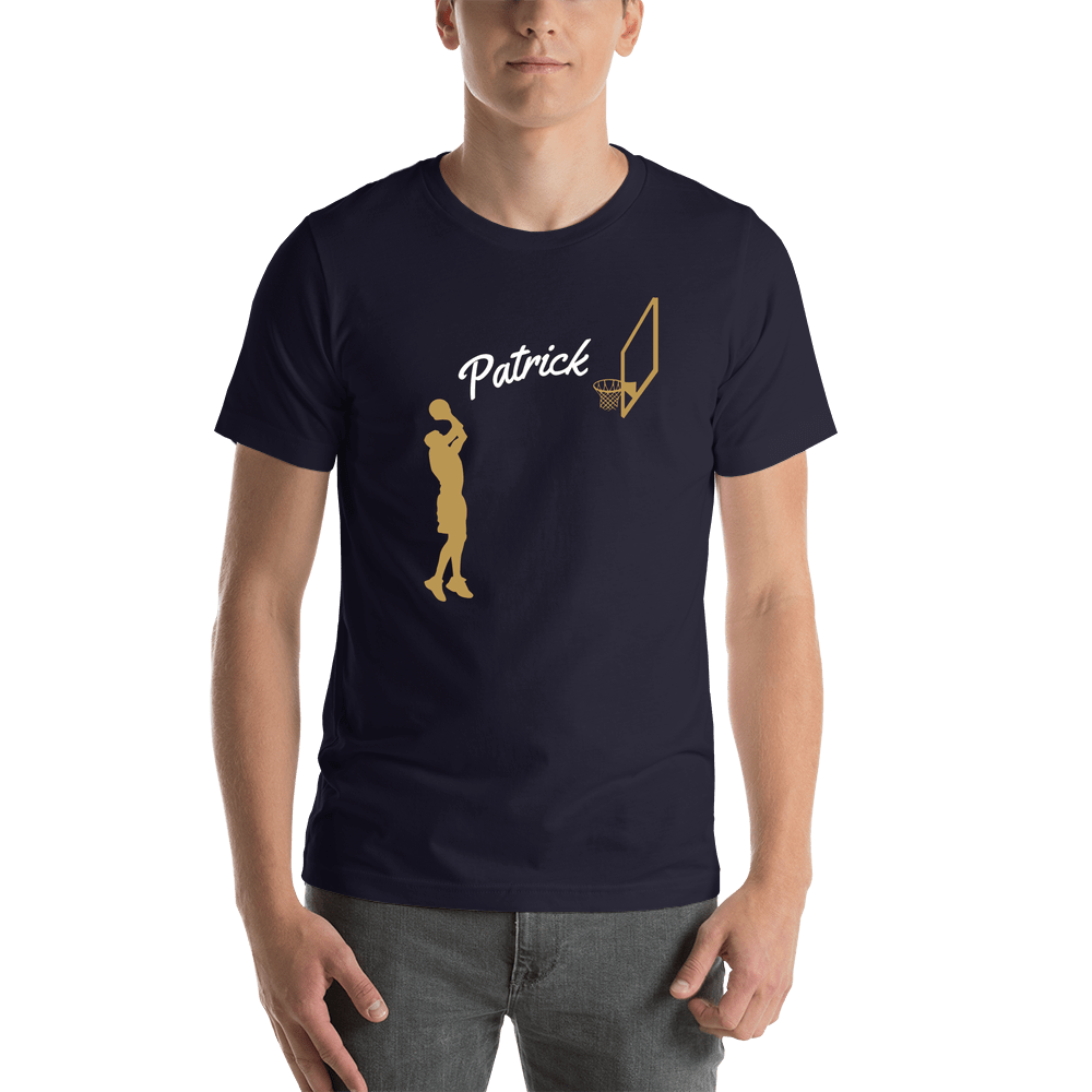 Personalized Basketball T-Shirt - Navy Blue - Jump Shot - Shirt View