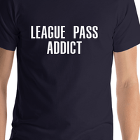 Thumbnail for Basketball League Pass Addict T-Shirt - Navy Blue - Shirt Close-Up View