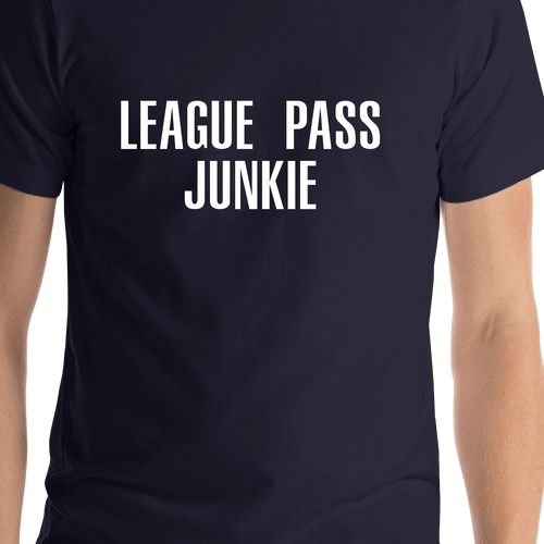 Basketball League Pass Junkie T-Shirt - Navy Blue - Shirt Close-Up View
