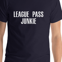 Thumbnail for Basketball League Pass Junkie T-Shirt - Navy Blue - Shirt Close-Up View
