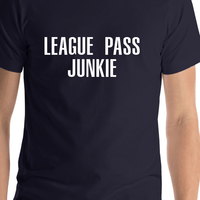 Thumbnail for Basketball League Pass Junkie T-Shirt - Navy Blue - Shirt Close-Up View
