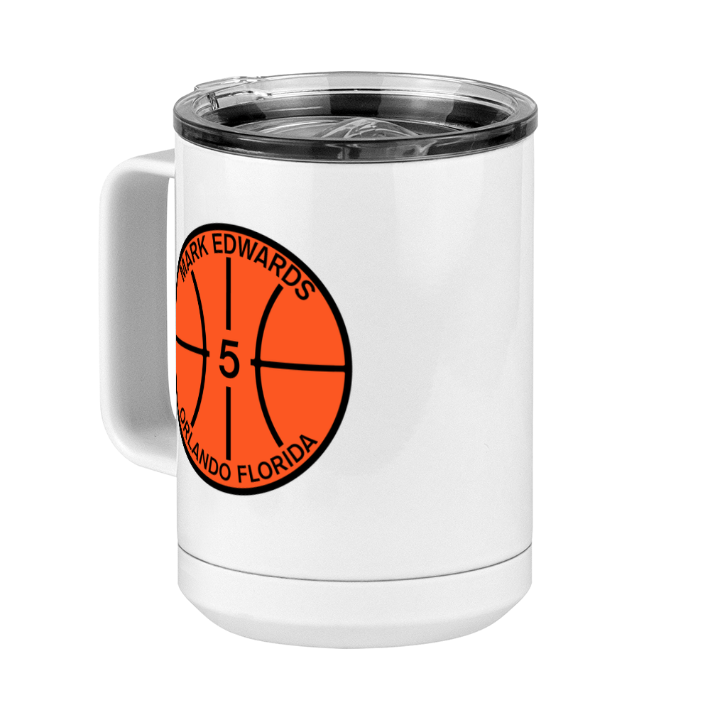 Personalized Basketball Coffee Mug Tumbler with Handle (15 oz) - Front Left View
