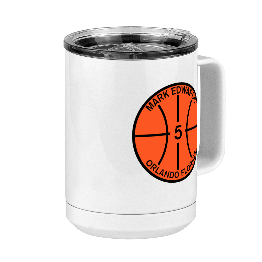 Personalized Basketball Coffee Mug Tumbler with Handle (15 oz) - Front Right View
