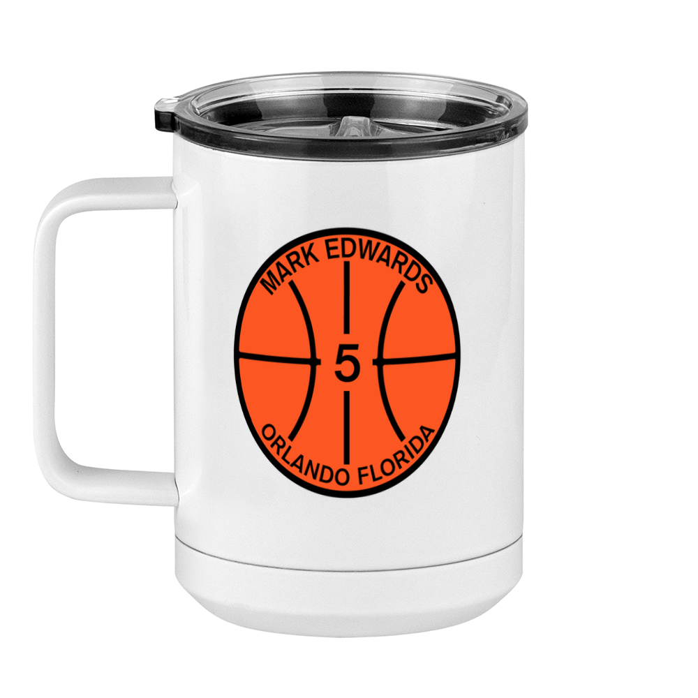 Personalized Basketball Coffee Mug Tumbler with Handle (15 oz) - Left View