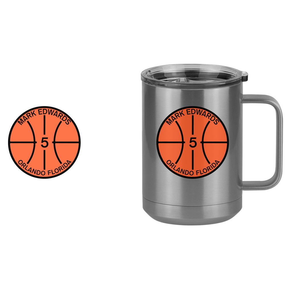Personalized Basketball Coffee Mug Tumbler with Handle (15 oz) - Design View