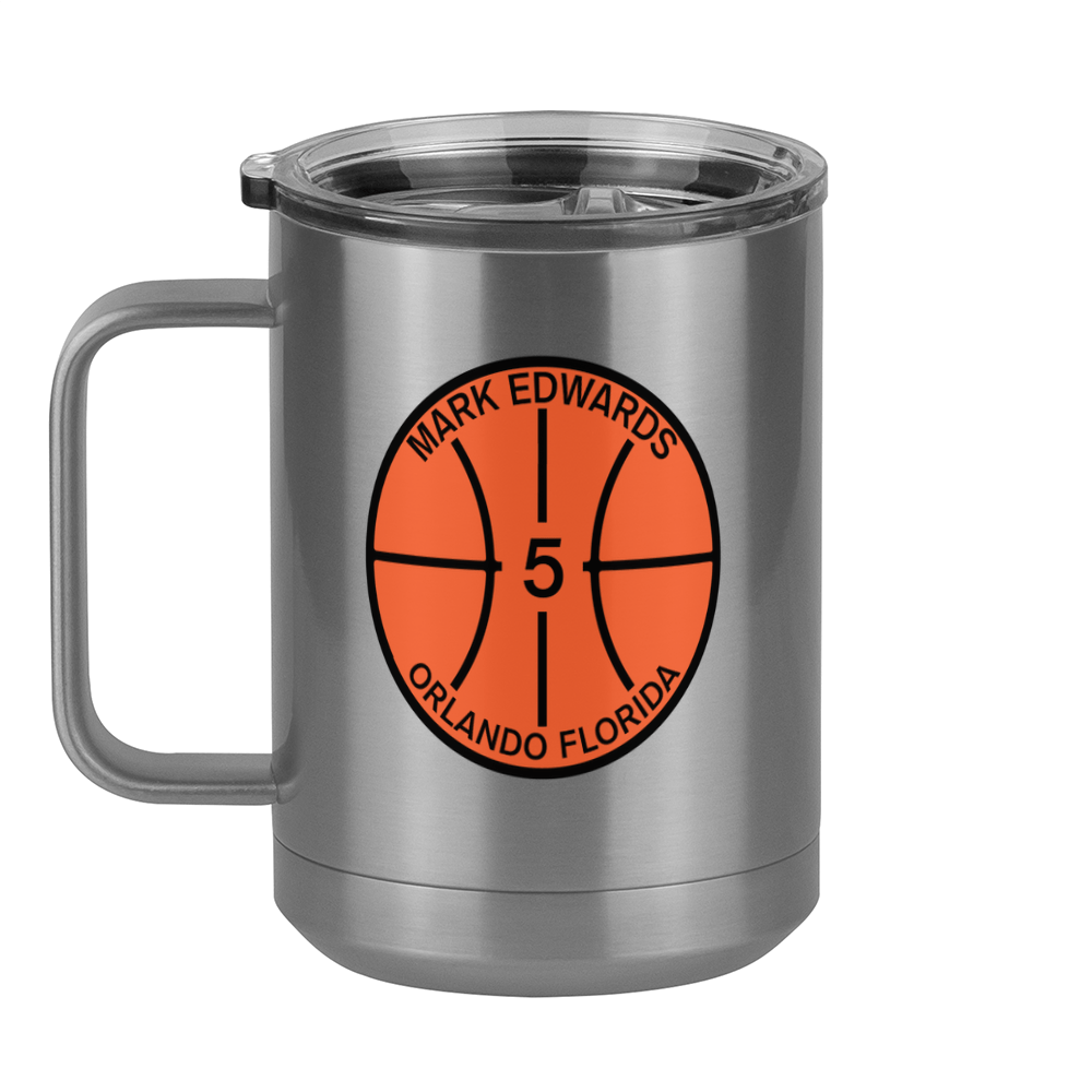 Personalized Basketball Coffee Mug Tumbler with Handle (15 oz) - Left View