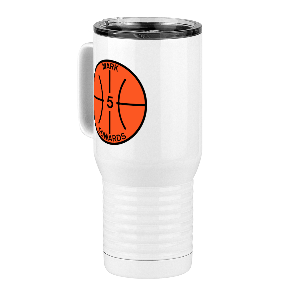 Personalized Basketball Travel Coffee Mug Tumbler with Handle (20 oz) - Front Left View