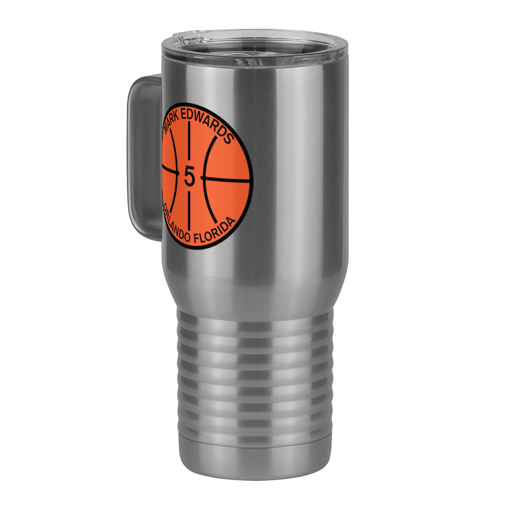 Personalized Basketball Travel Coffee Mug Tumbler with Handle (20 oz) - Front Left View