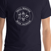 Thumbnail for Personalized BBQ Grill Master T-Shirt - Navy Blue - Shirt Close-Up View