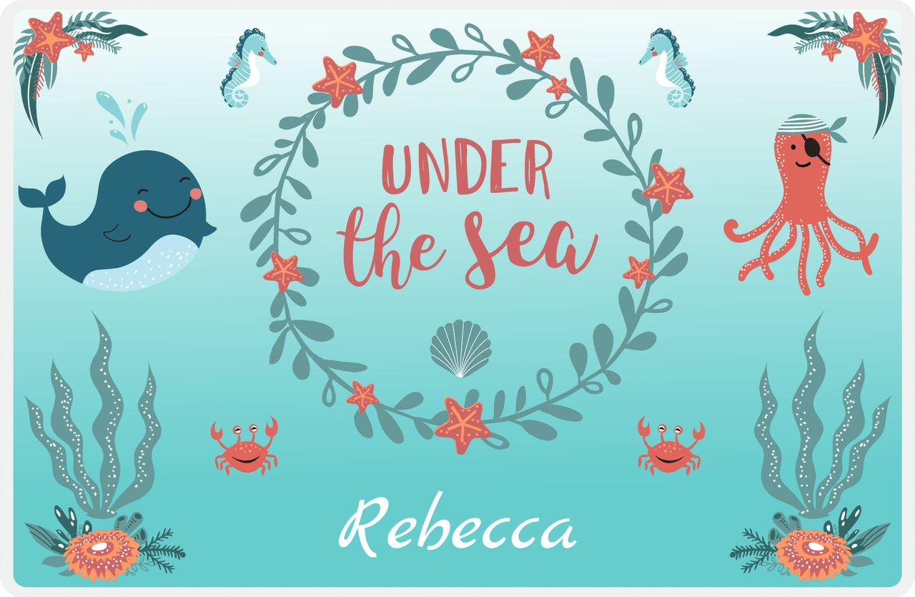 Personalized Beach Animals Placemat I - Under the Sea - Teal Background -  View
