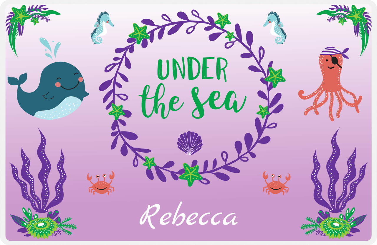 Personalized Beach Animals Placemat I - Under the Sea - Purple Background -  View