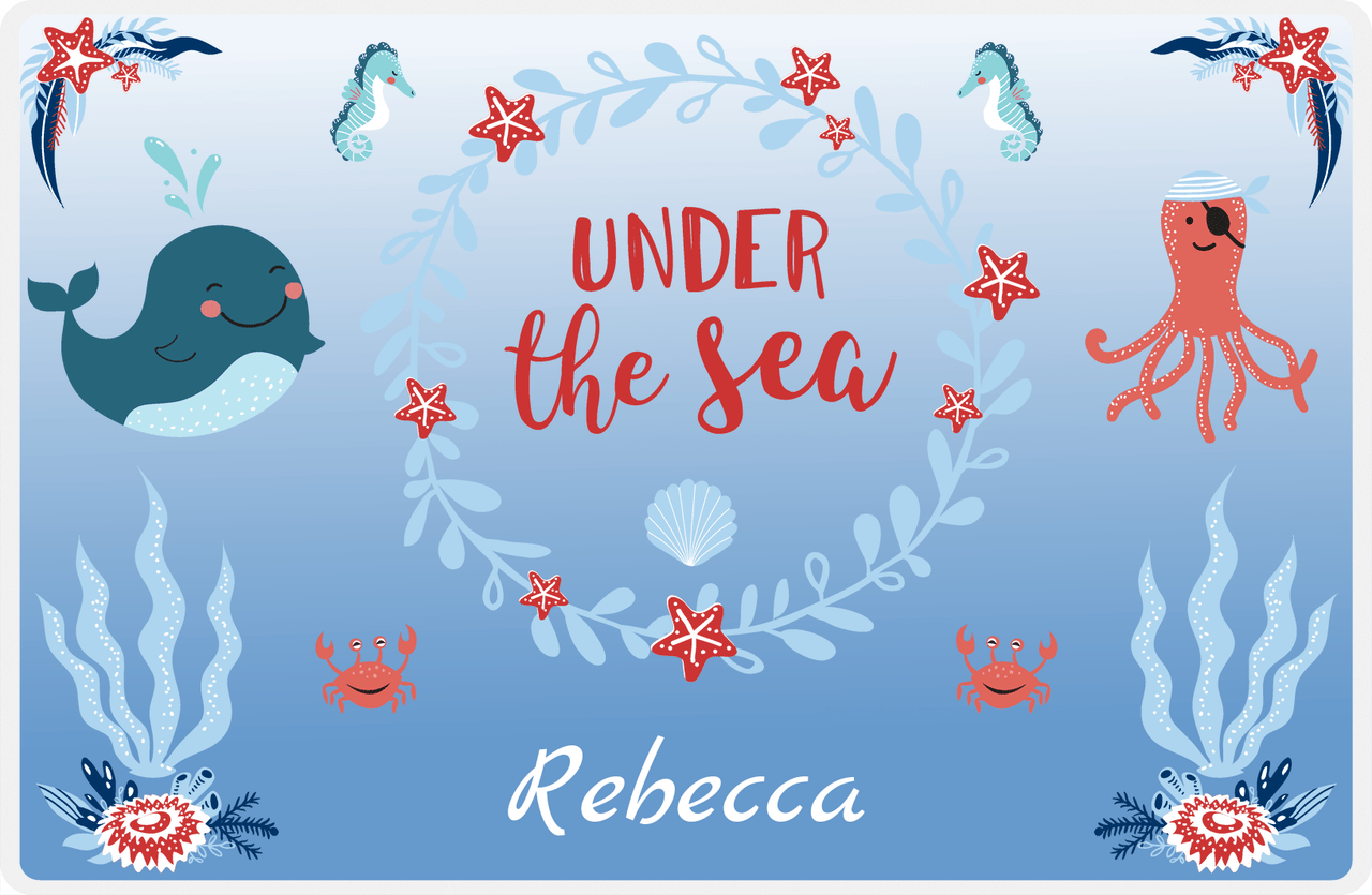 Personalized Beach Animals Placemat I - Under the Sea - Blue Background -  View