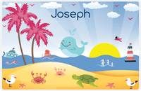 Thumbnail for Personalized Beach Animals Placemat III - Happy Whale - Blue Background -  View