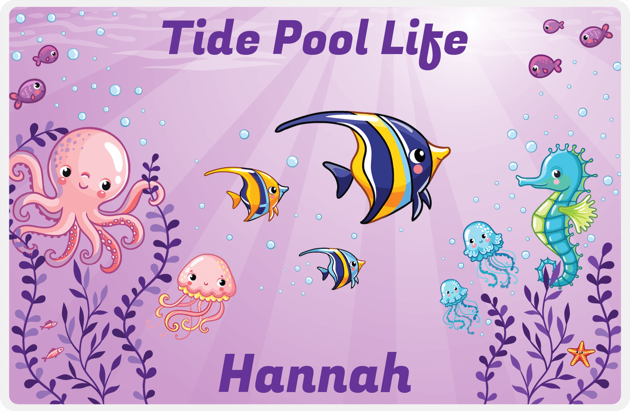 Personalized Beach Animals Placemat VIII - Tide Pool - Purple Background -  View