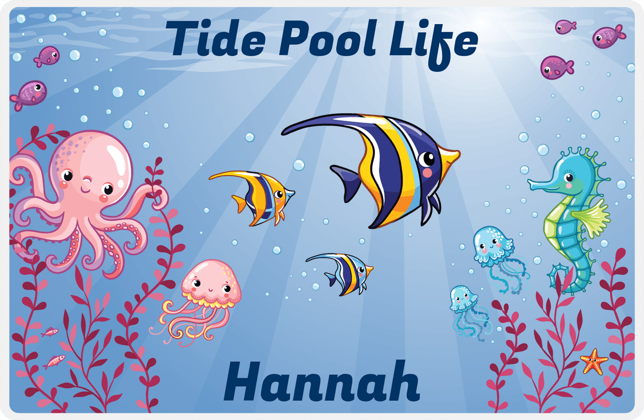 Personalized Beach Animals Placemat VIII - Tide Pool - Blue Background -  View