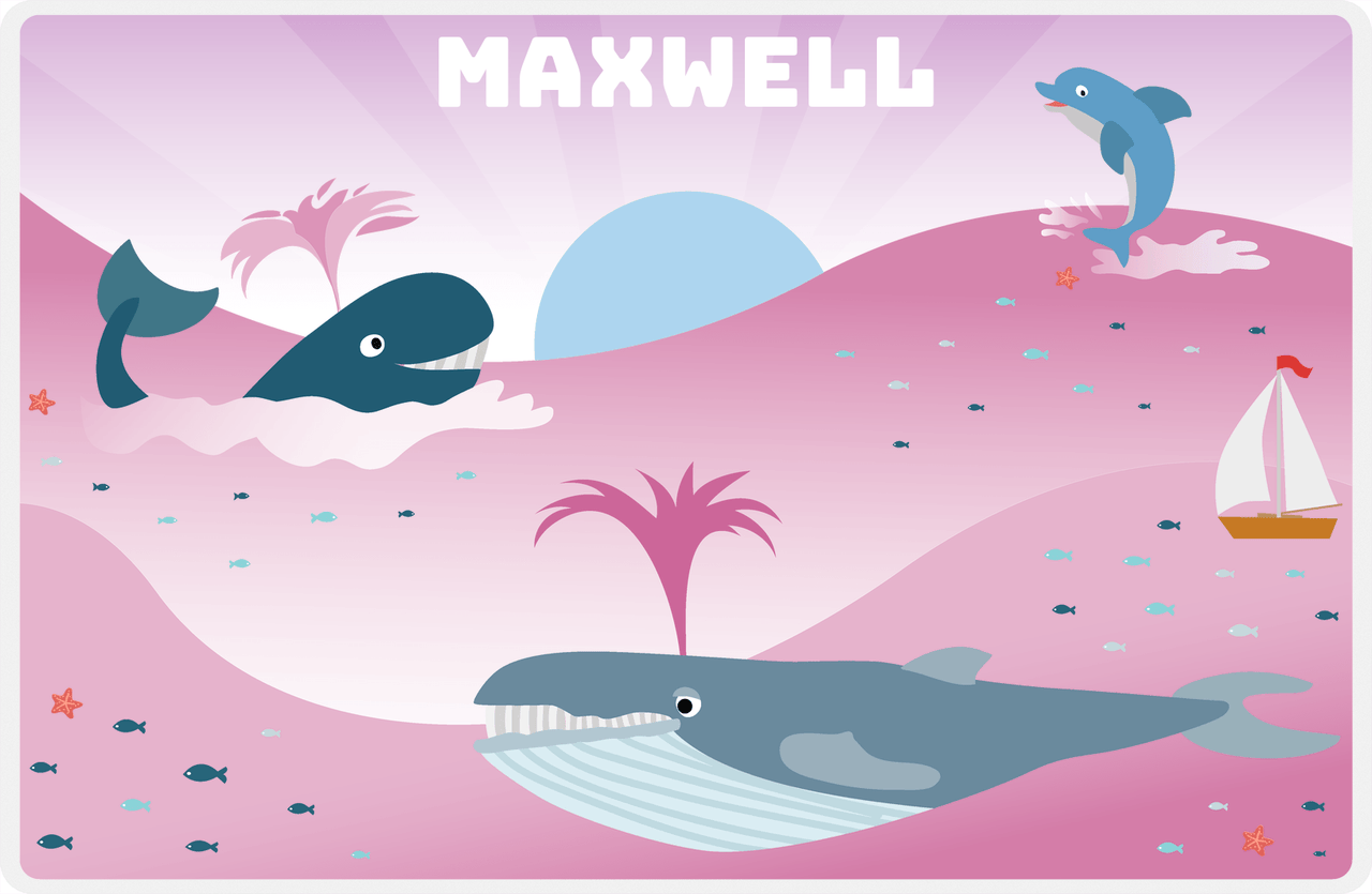 Personalized Beach Animals Placemat X - Coastal Buddies - Pink Background -  View