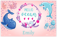 Thumbnail for Personalized Beach Animals Placemat XII - Hello Ocean - Pink Background -  View