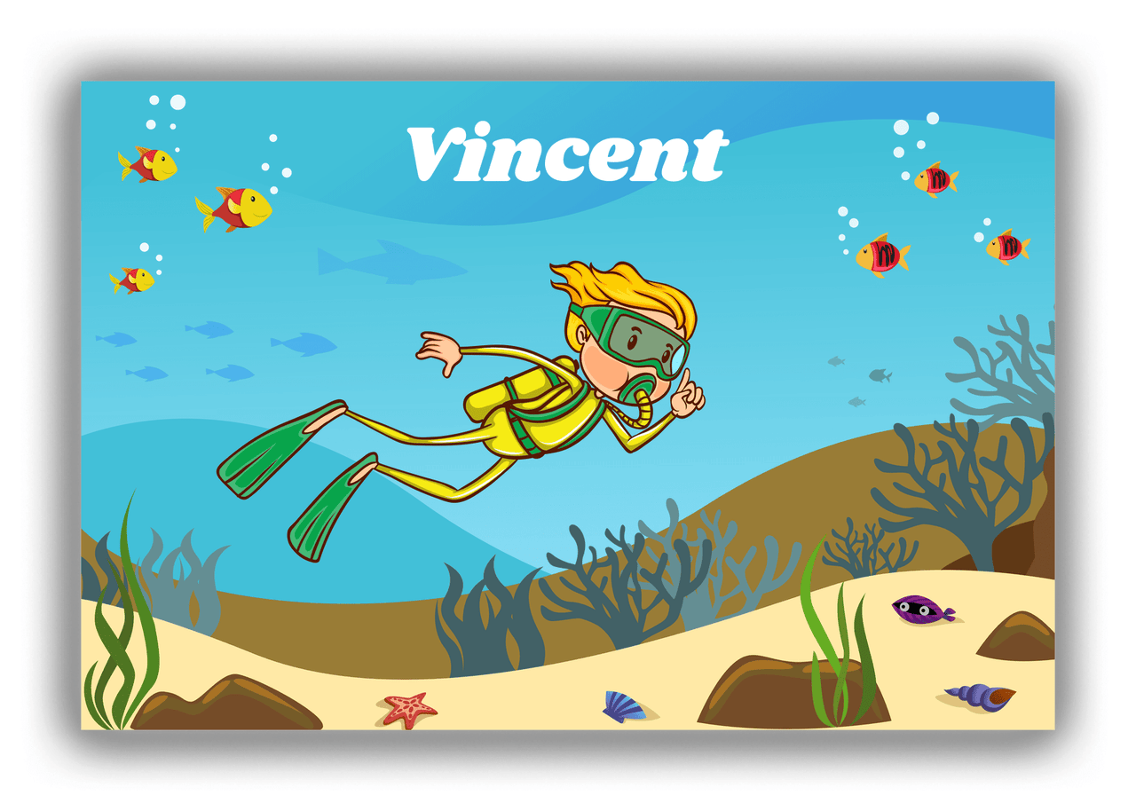 Personalized Beach Canvas Wrap & Photo Print IV - Scuba Diving - Blond Boy - Front View