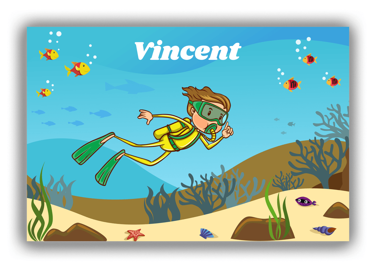 Personalized Beach Canvas Wrap & Photo Print IV - Scuba Diving - Brown Hair Boy - Front View